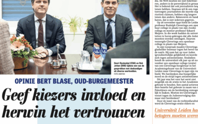 Bert Blase in De Telegraaf: herstel vertrouwen door kiezers meer invloed te geven